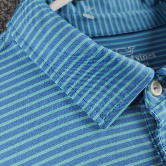Vineyard Vines Performance Polo Shirt Men Striped Blue Green Stretch Adult Peru - Picture 6 of 16